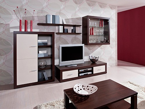 Moderní prosklená obývací stěna s dostatkem úložného prostoru NICO 
